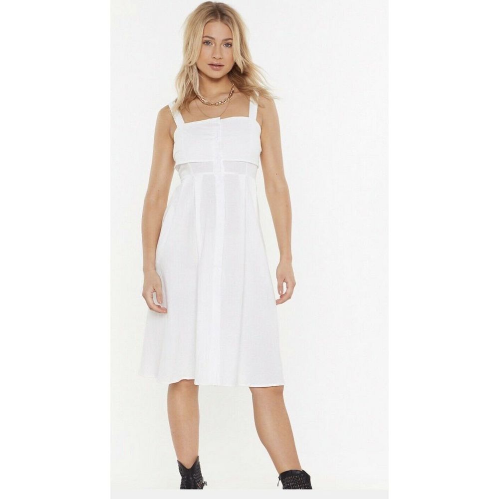 NASTY GAL Square Neck White Midi Dress Sz 8